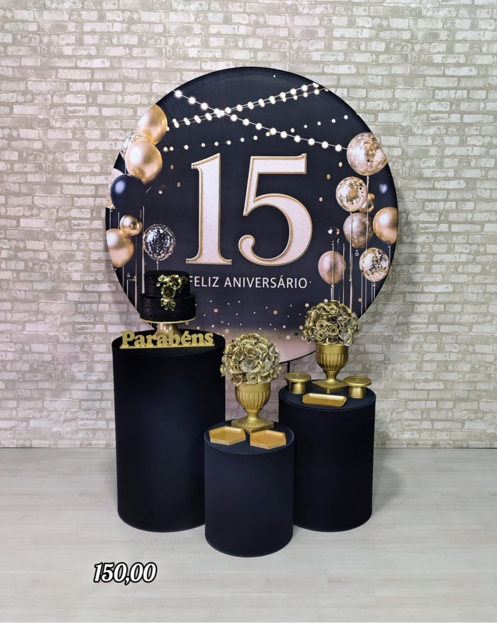 15 Anos Preto Com Dourado (Encanto) 1 * - Bn Decorações 