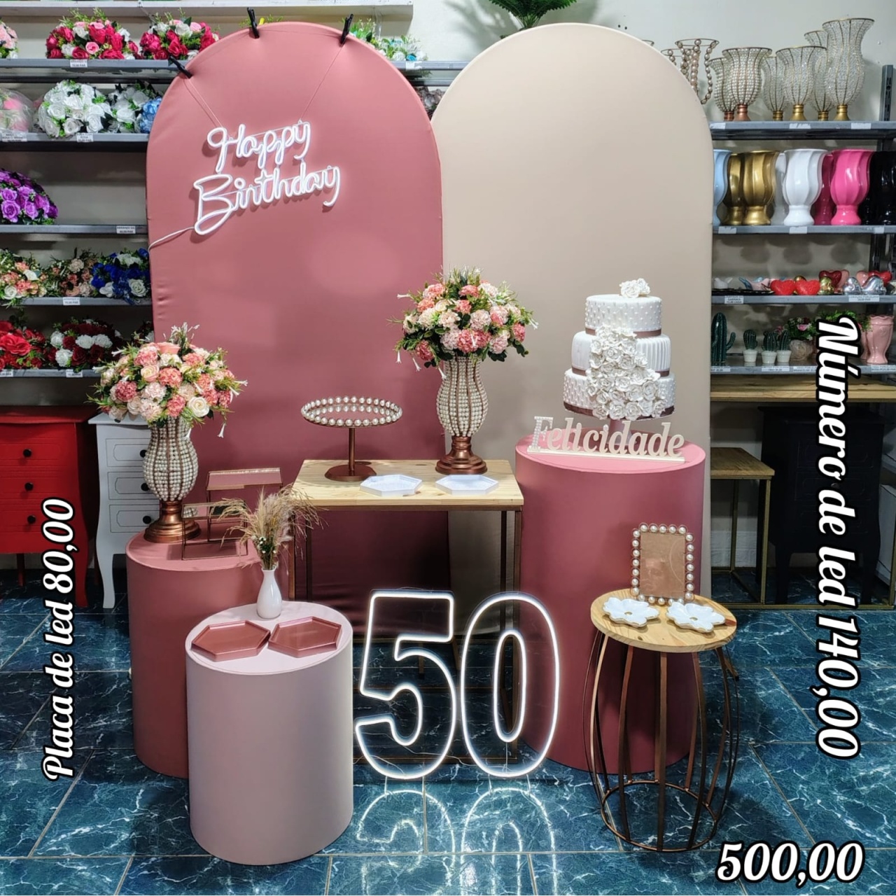 Romano 2 Painel Rose Gold / Bege (Composição) - Bn Decorações 