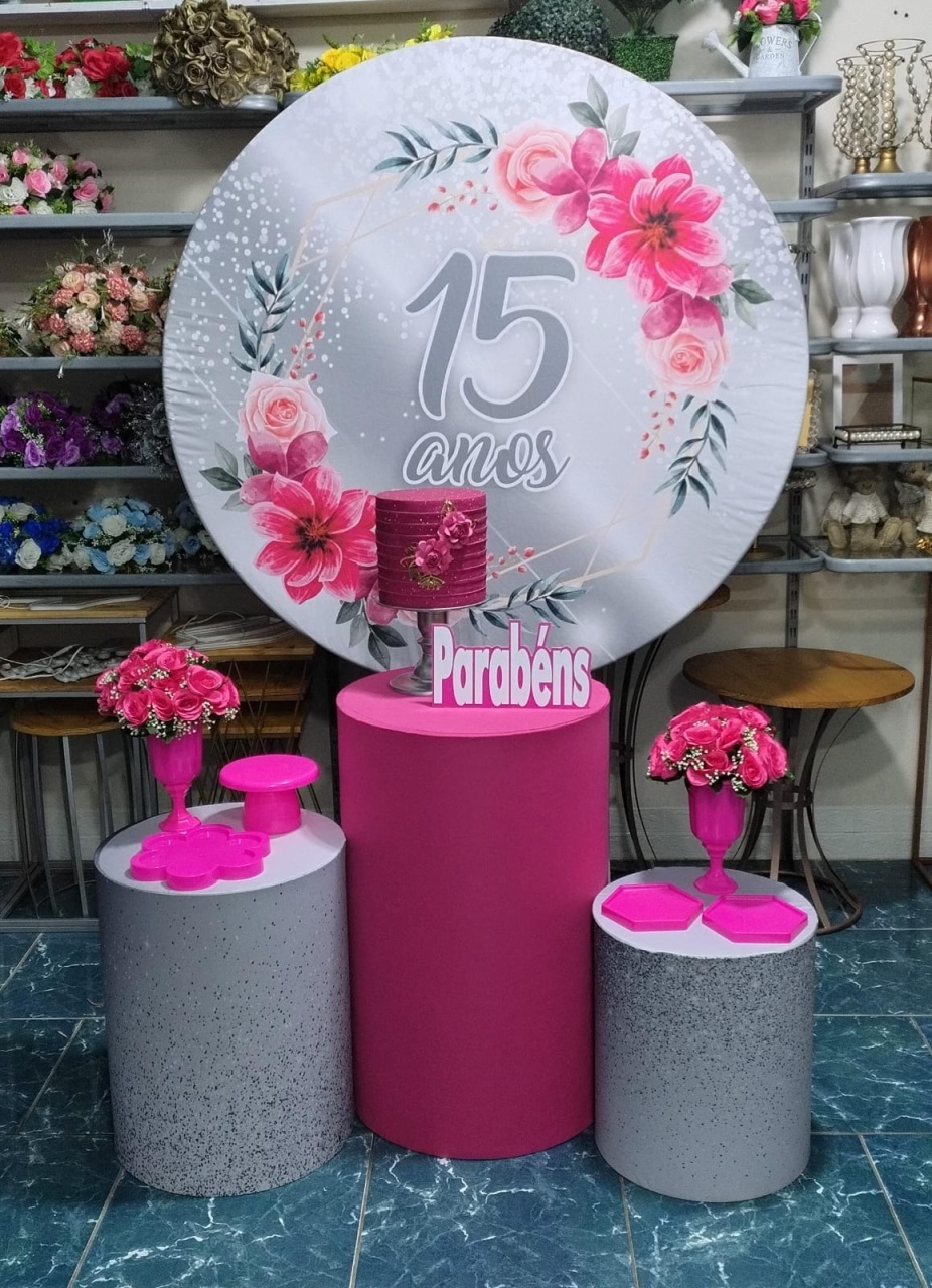 Kit 15 Anos Prata Com Rosa Pink (Encanto) 1 * - Bn Decorações 