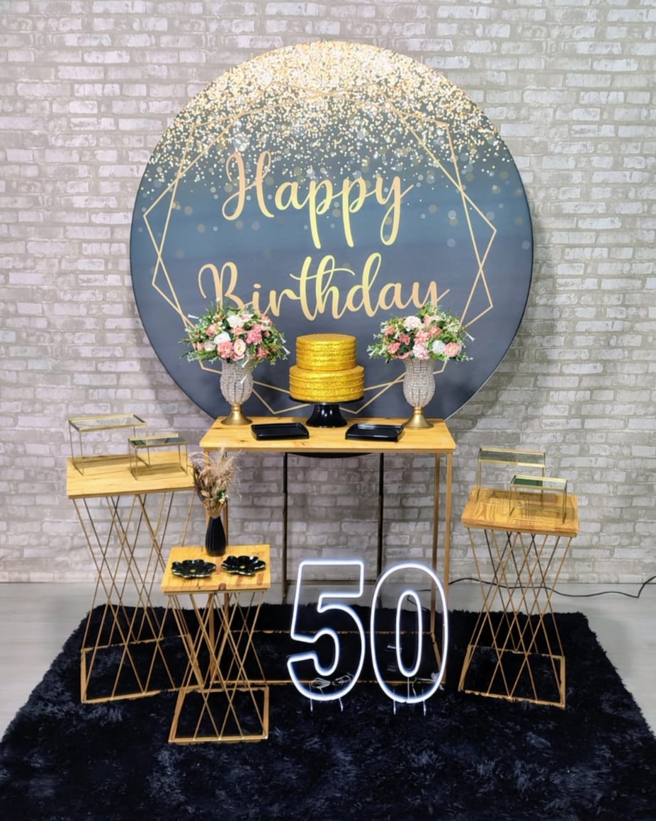 Heppy Birthaday Preto Com Dourado (Composição) * - Bn Decorações 