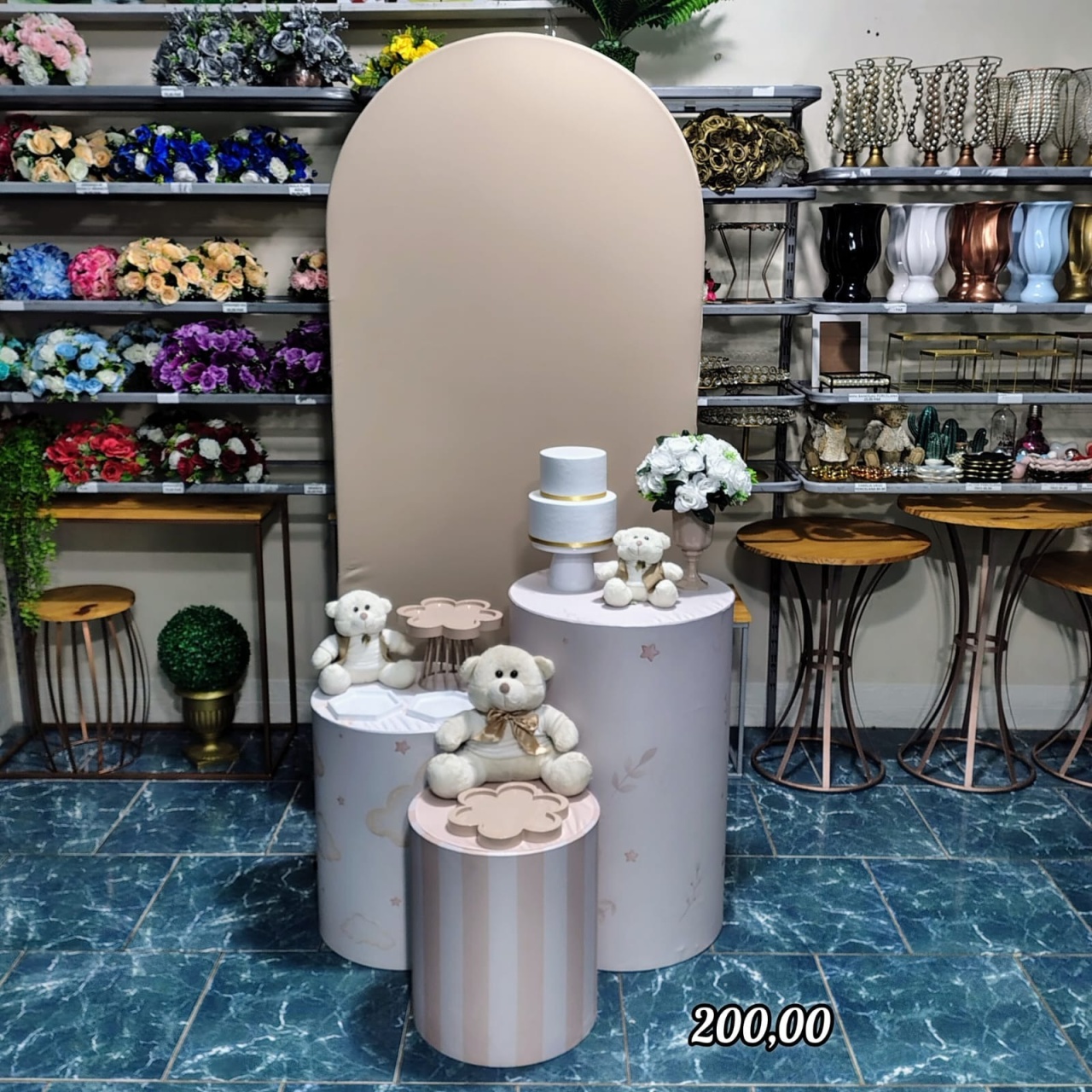 Chá Revelação Romano Painel Bege  (Festejar) 1 * - Bn Decorações 