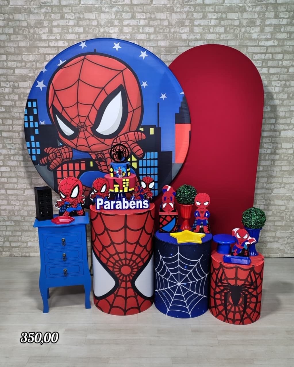 Homem Aranha Cute (Premium) * Painel Vermelho - Bn Decorações 