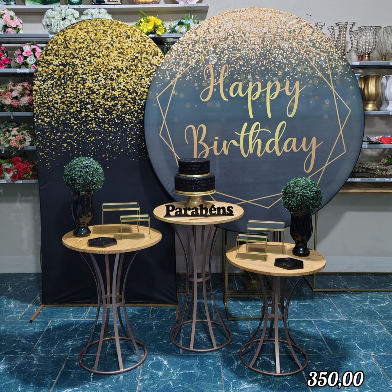 Heppy Birthaday Preto Com Dourado (Premium) * - Bn Decorações 