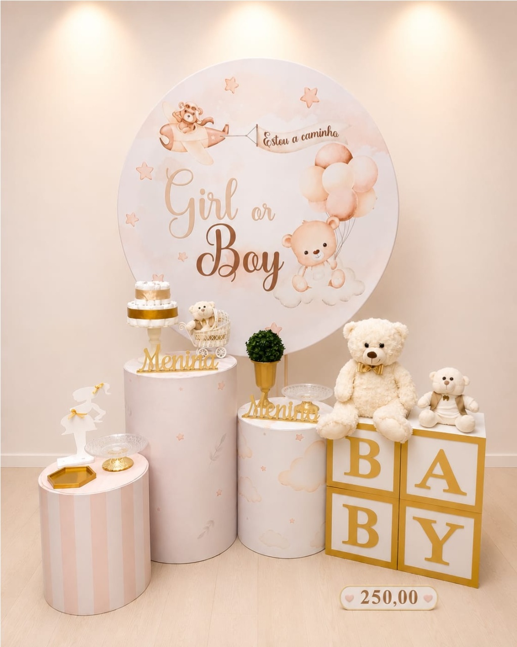Chá Revelação Bege Com Cubos Baby * - Bn Decorações 
