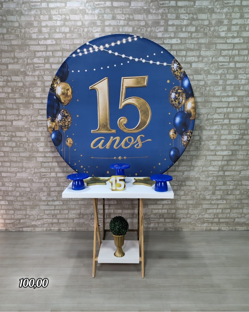 15 Anos Painel Azul Com Dourado (Mesa Cavalete) * - Bn Decorações 