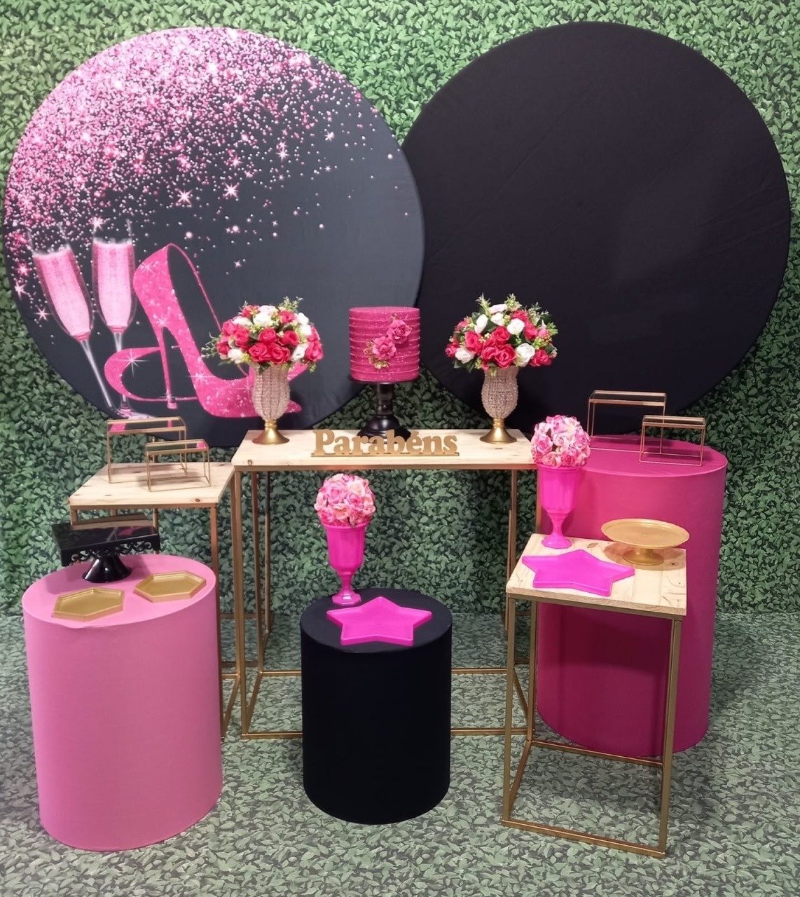 Salto Alto Rosa Com Preto (Composição) * - Bn Decorações 