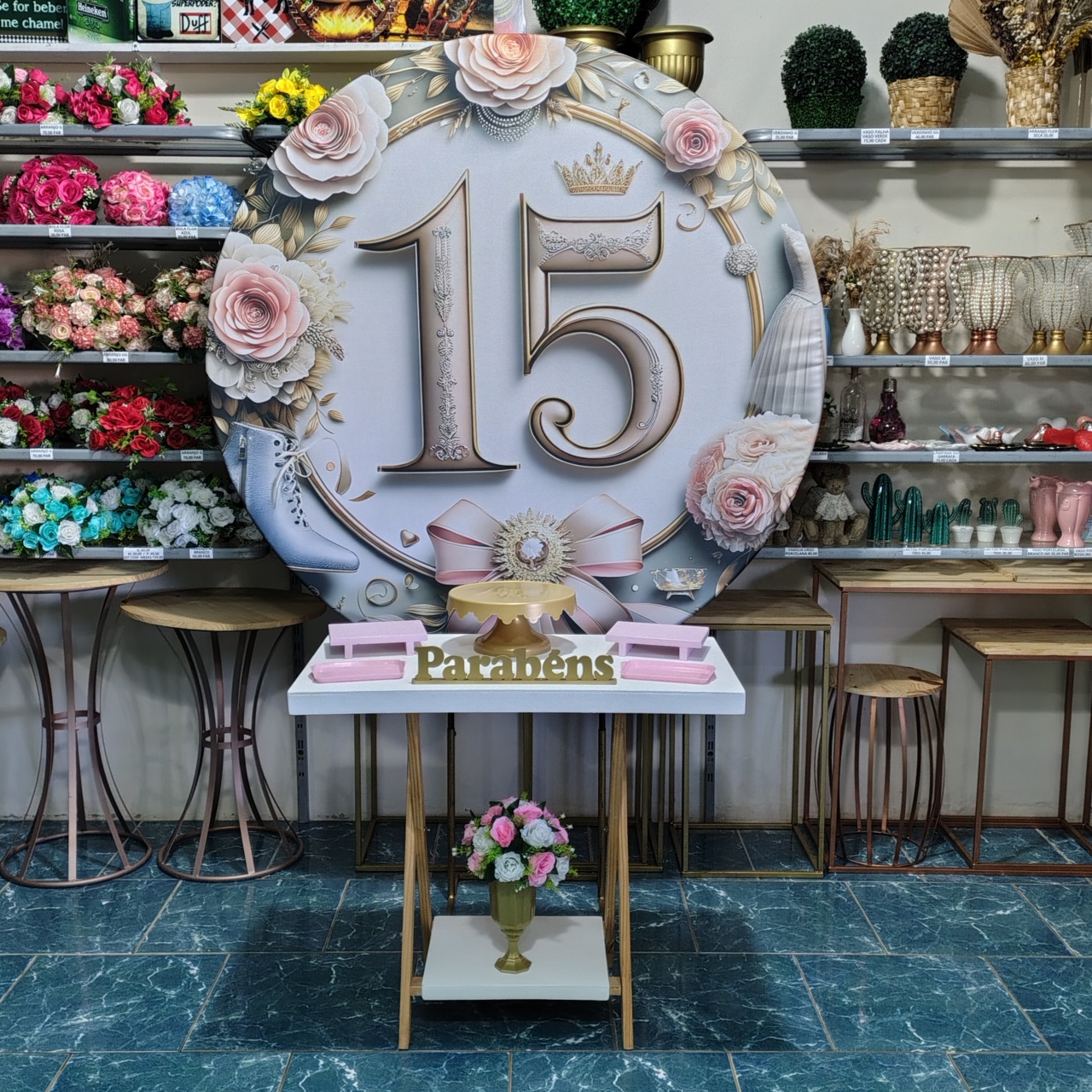 15 Anos Rosa (Promoção Mesa Cavalete) * - Bn Decorações 