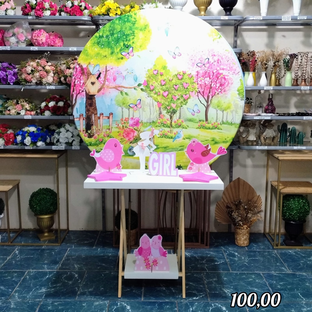 Jardim Encantado Chá de Fralda Menina (Promoção Mesa Cavalete) *   - Bn Decorações 