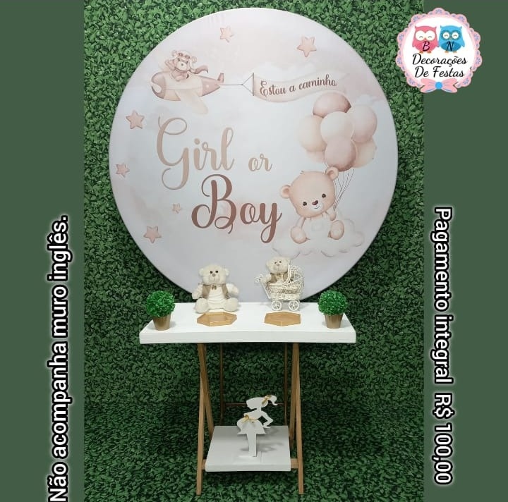 Chá Revelação Bege Chá Girl Or Boy  (Promoção Mesa Cavalete)  - Bn Decorações 