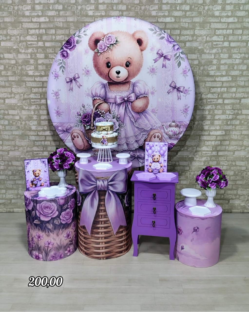 Chá de Fralda Menina Ursa Lilás (Festejar) * - Bn Decorações 