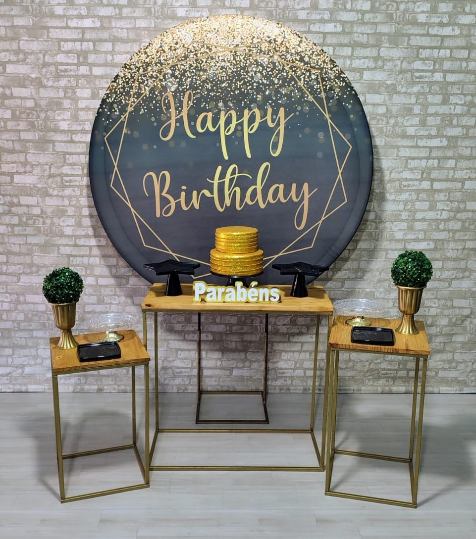 Coleção Essência Lançamento (Painel Heppy Birthaday Preto Com Dourado) * - Bn Decorações 
