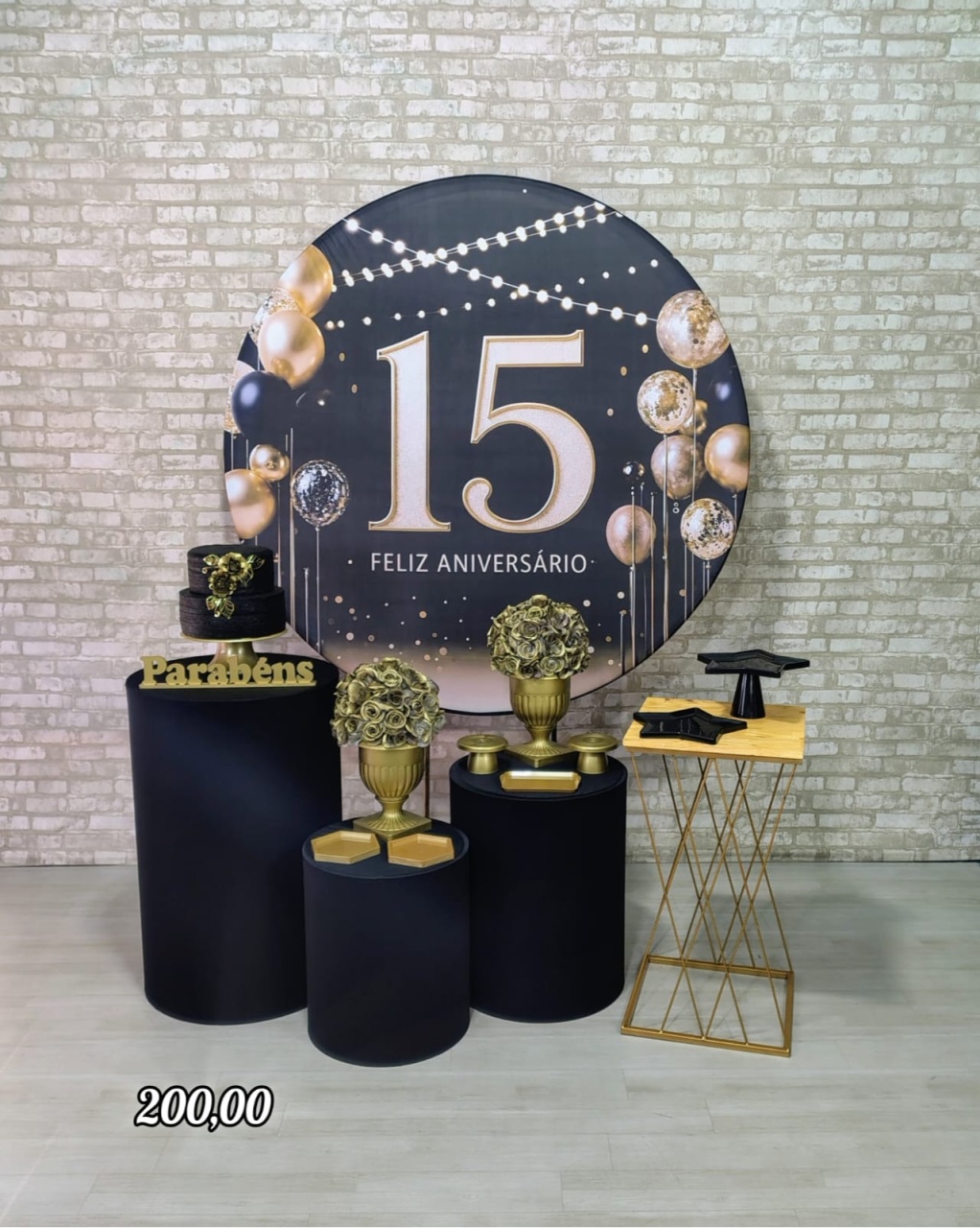 15 Anos Preto Com Dourado (Festejar) 1 * - Bn Decorações 