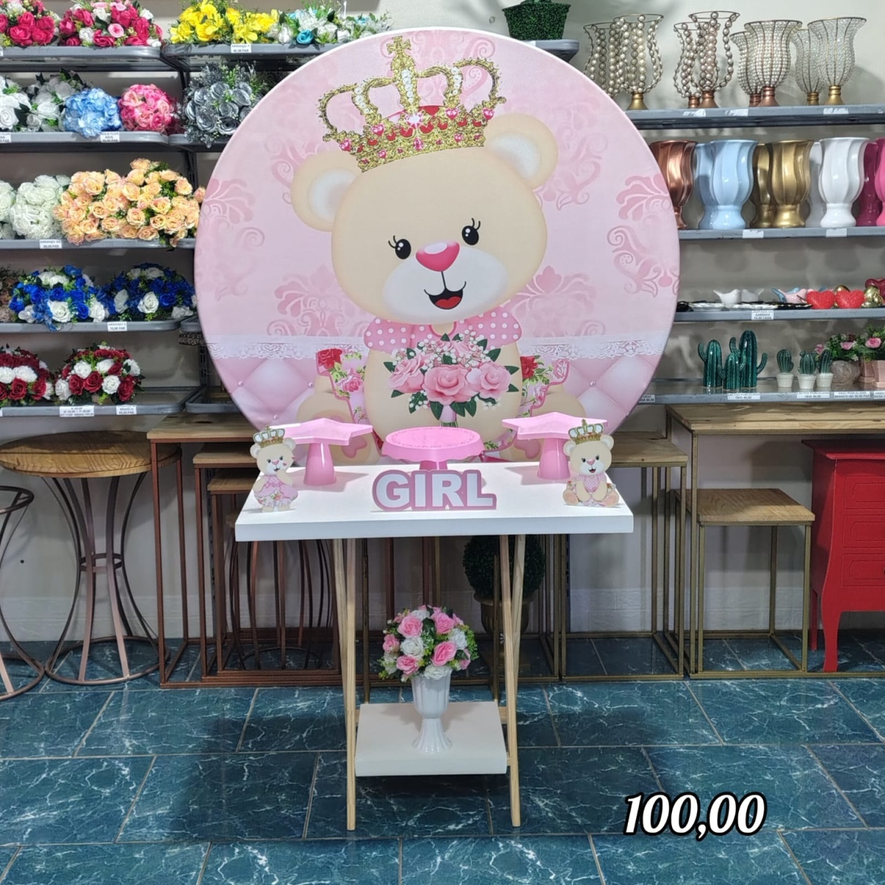 Ursinha Realeza Chá de Fralda Menina (Promoção Mesa Cavalete) * - Bn Decorações 