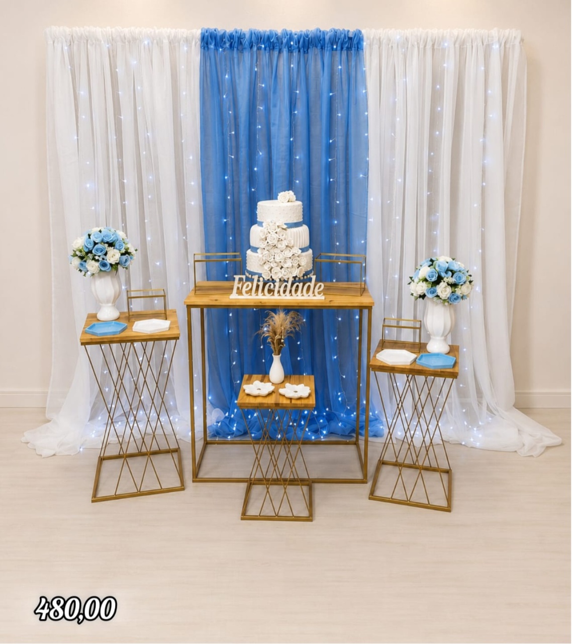 Branco Com Azul Cortinado Com Led (Composição) * - Bn Decorações 