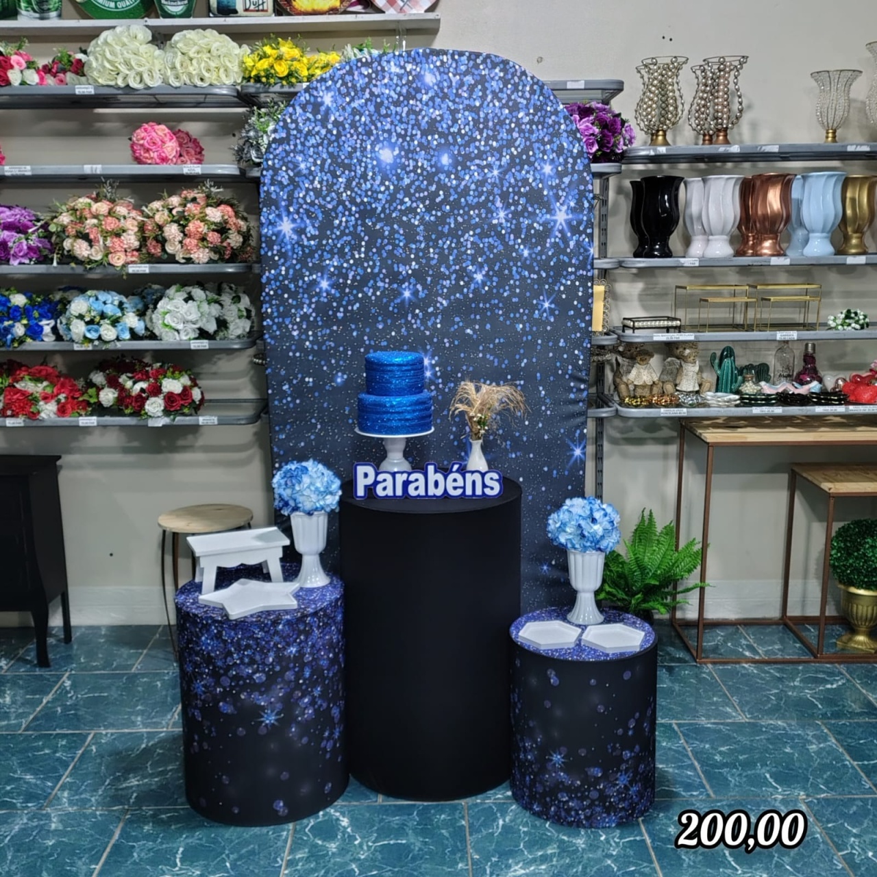 Romano Painel Azul Glitter (Festejar) 8 * - Bn Decorações 