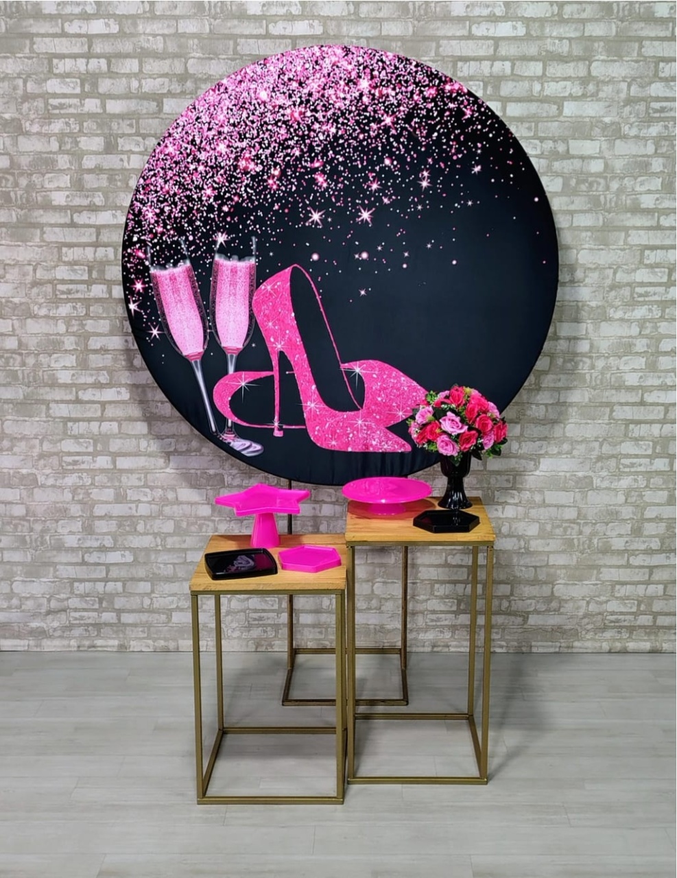 Salto Alto Preto Com Rosa (Celebre Com 2 Mesas) * - Bn Decorações 