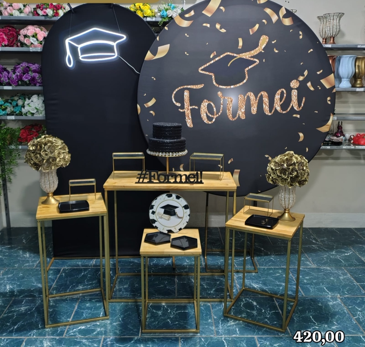 Formatura Preto Com Dourado Formei (Composição) 2 - Bn Decorações 