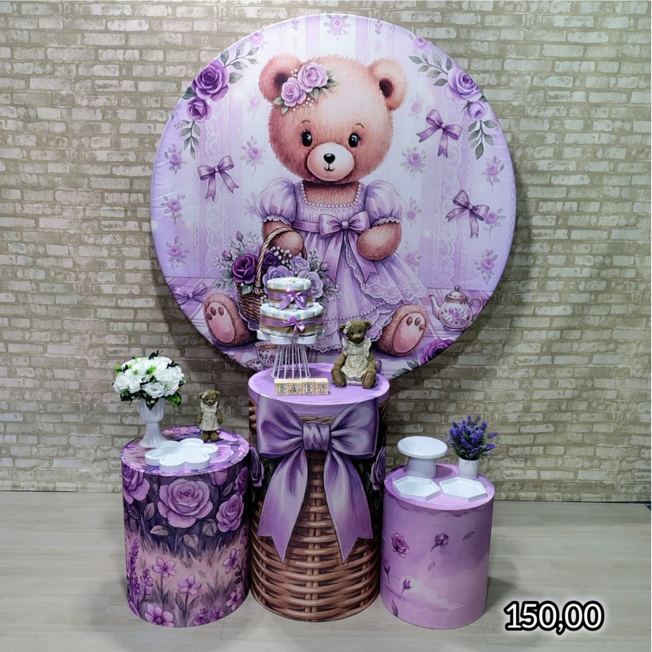 Chá de Fralda Menina Ursa Lilás (Encanto) 2 * Itens Branco - Bn Decorações 