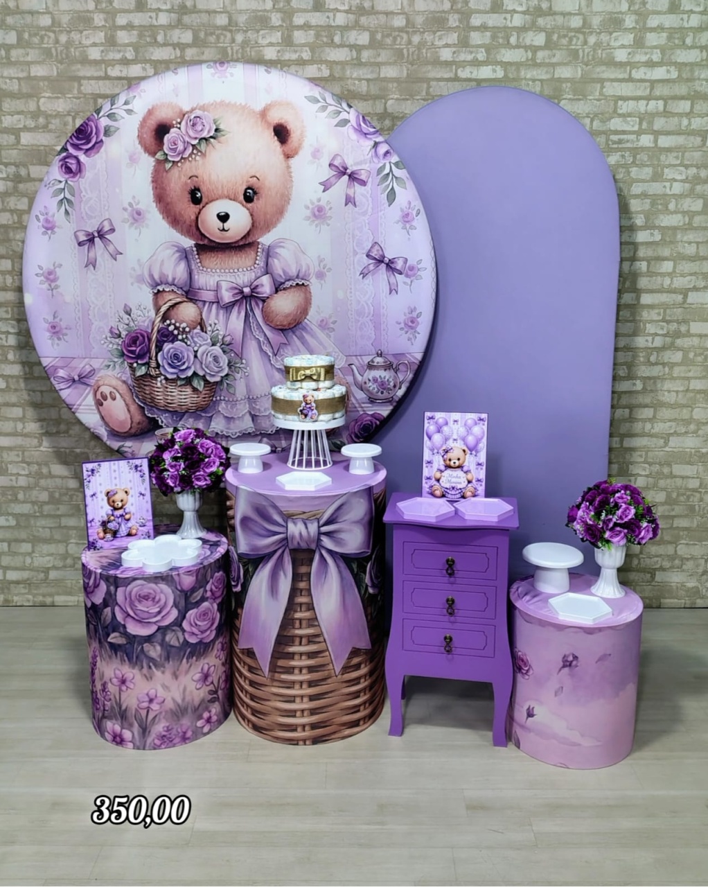 Chá de Fralda Menina Ursa Lilás (Premium) * - Bn Decorações 