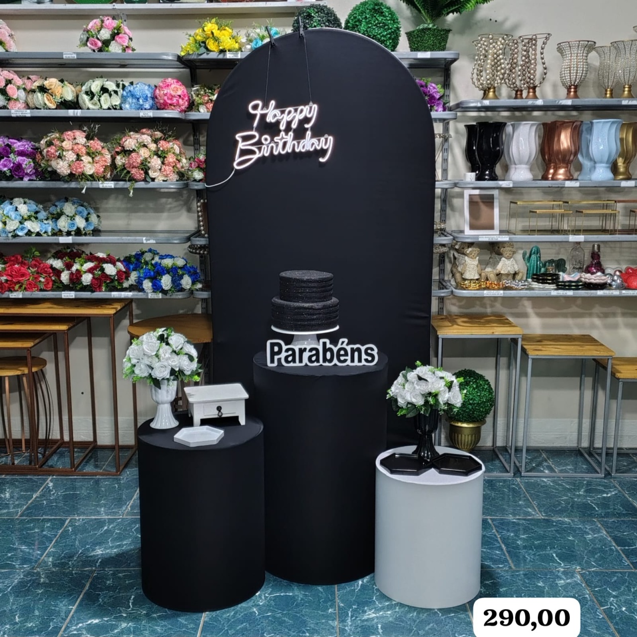 Romano Preto /  Branco Com Led  - Bn Decorações 