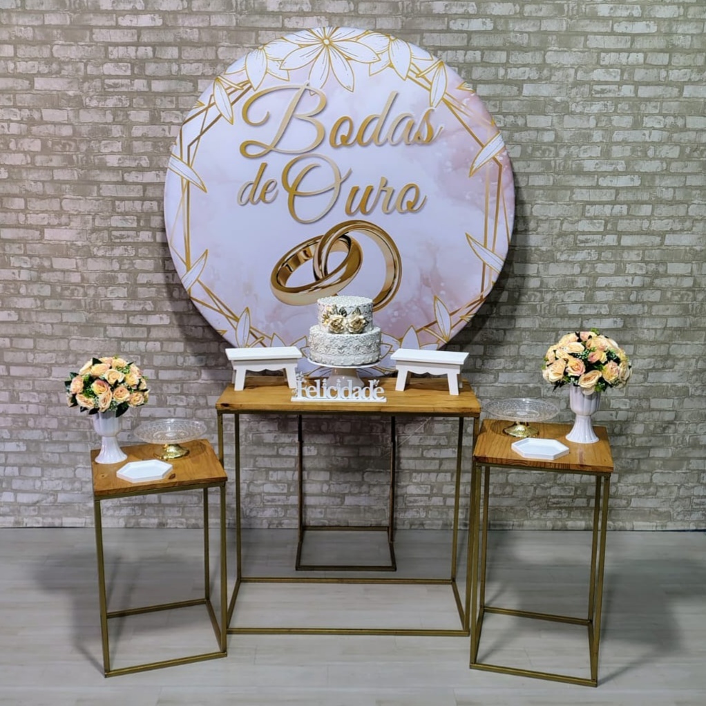 Coleção Essência Lançamento (Painel Alianças Bodas de Ouro) * - Bn Decorações 