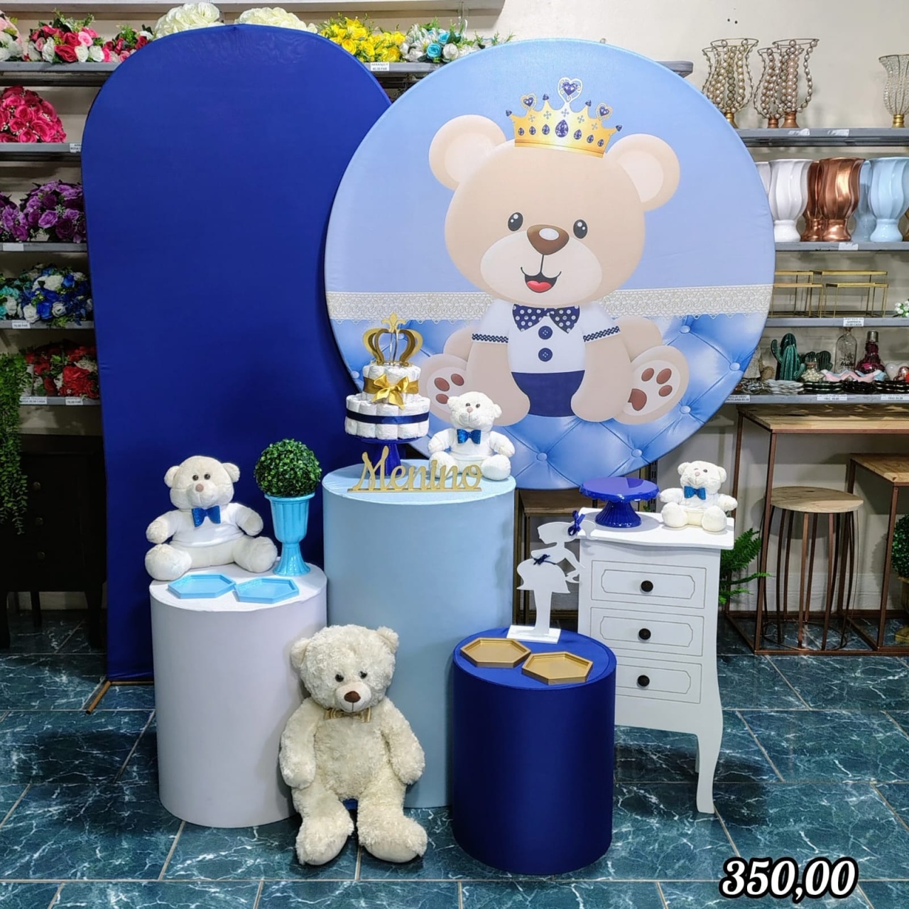 Uro Príncipe Chá de Fralda Menino Azul Bebê (Premium) * - Bn Decorações 