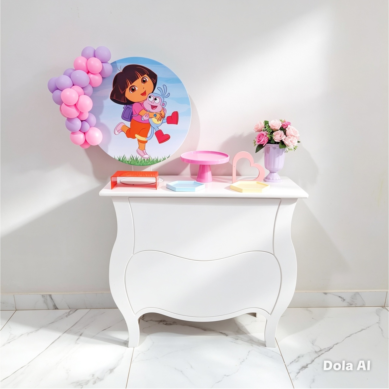Mini Kit de Mesa Com Cômoda Dora A Aventureira - Balo Mais Festas Pegue E Monte