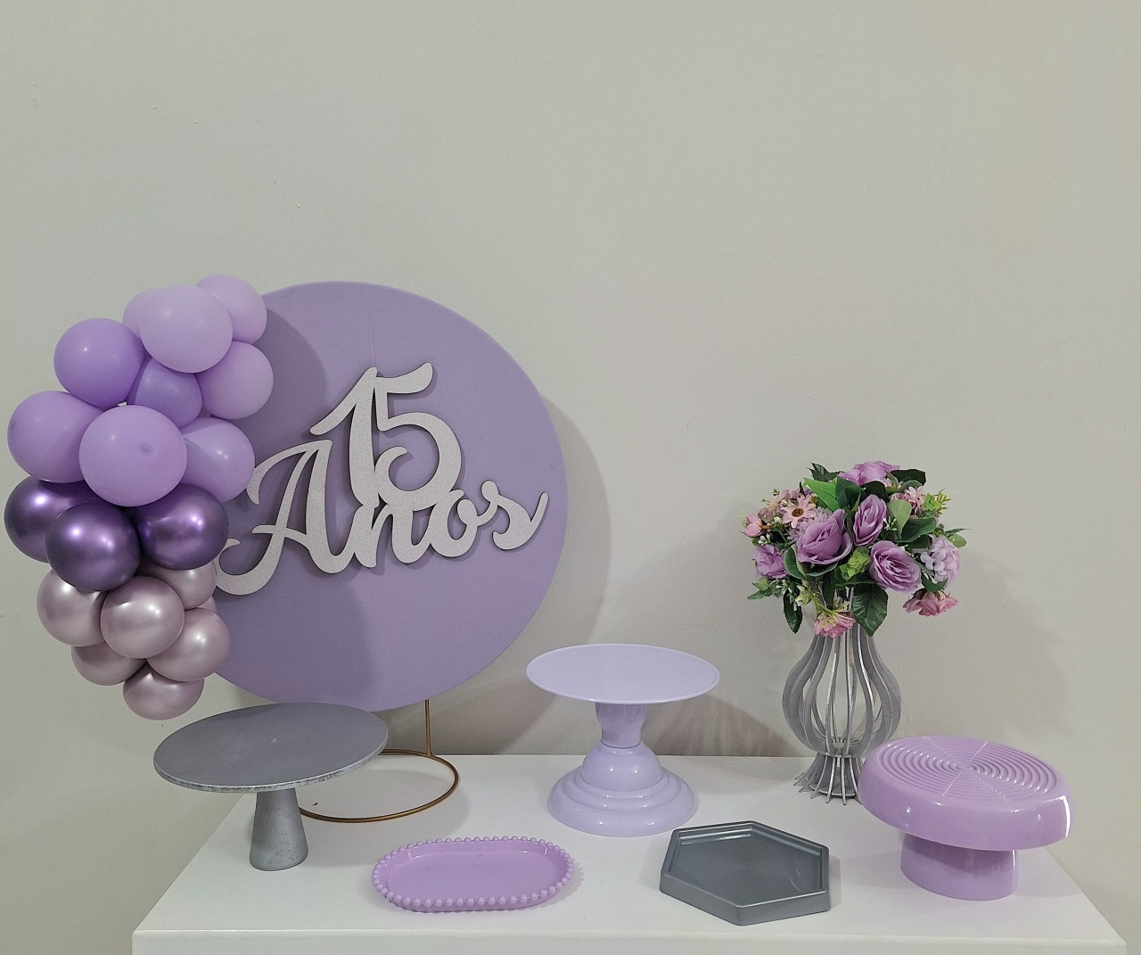 Mini Kit Peças de Mesa Lilás Prata - Balo Mais Festas Pegue E Monte