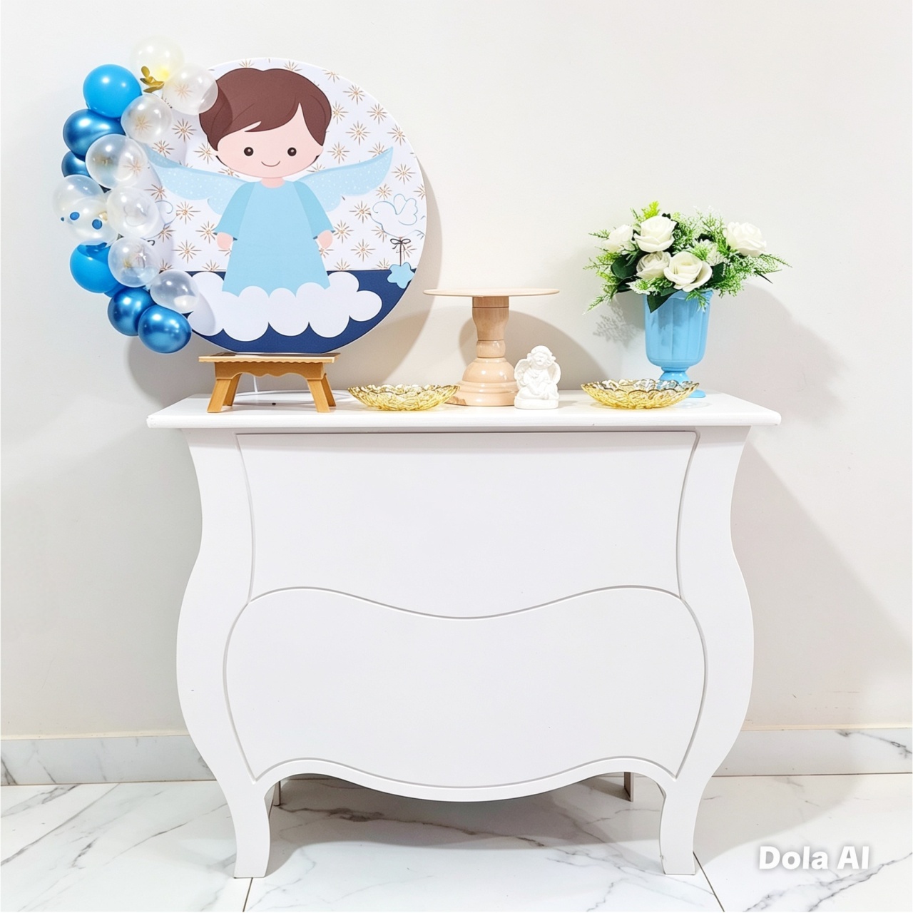 Mini Kit de Mesa Com Cômoda Batizado Menino - Balo Mais Festas Pegue E Monte