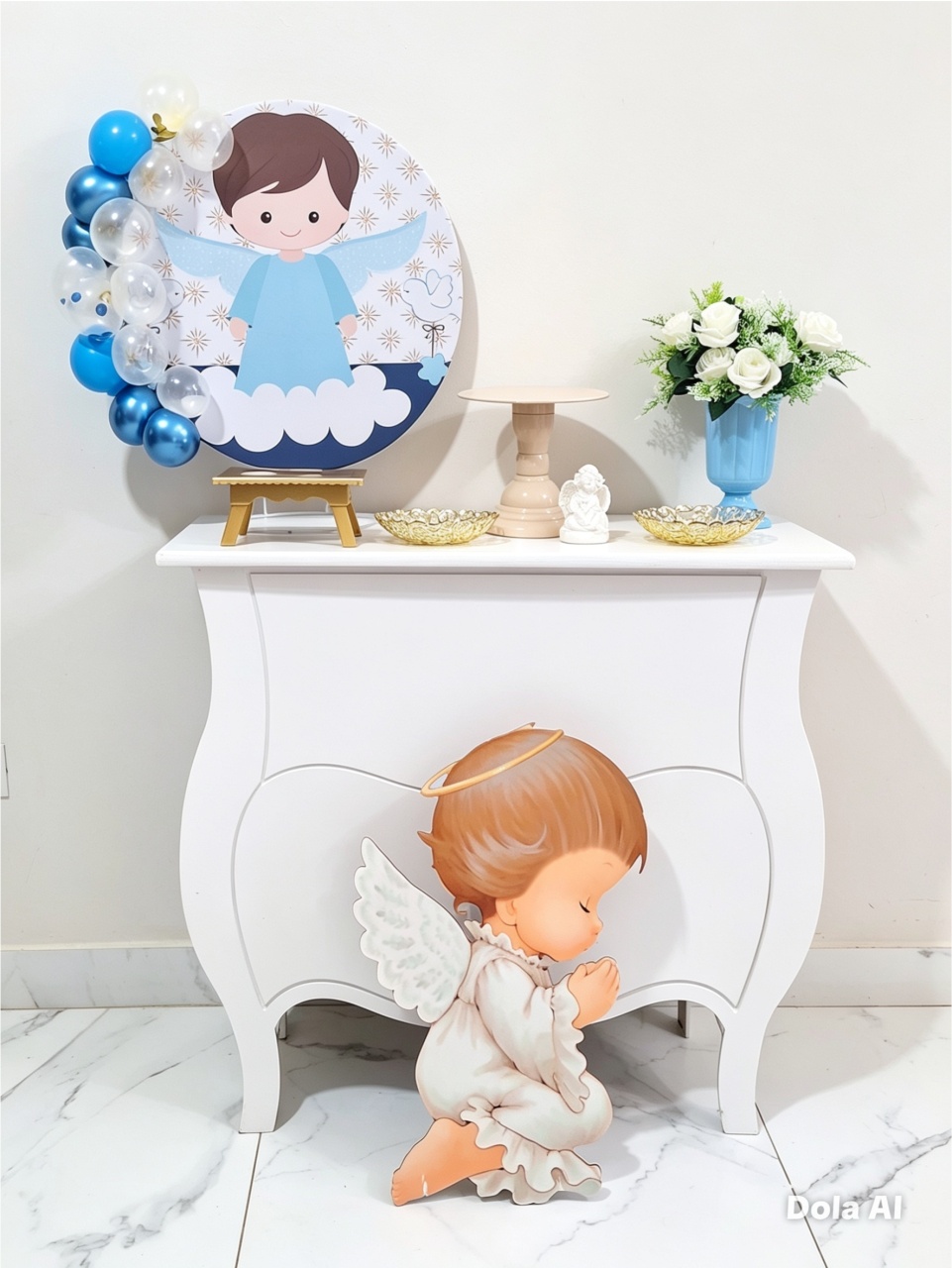 Mini Kit de Mesa Com Cômoda E Display de Chão Batizado Menino - Balo Mais Festas Pegue E Monte