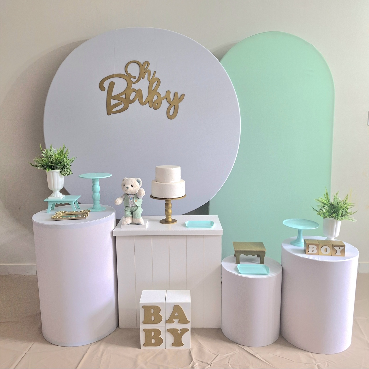 Chá de Bebê Menino - Branco Verde Excepcional - Balo Mais Festas Pegue E Monte