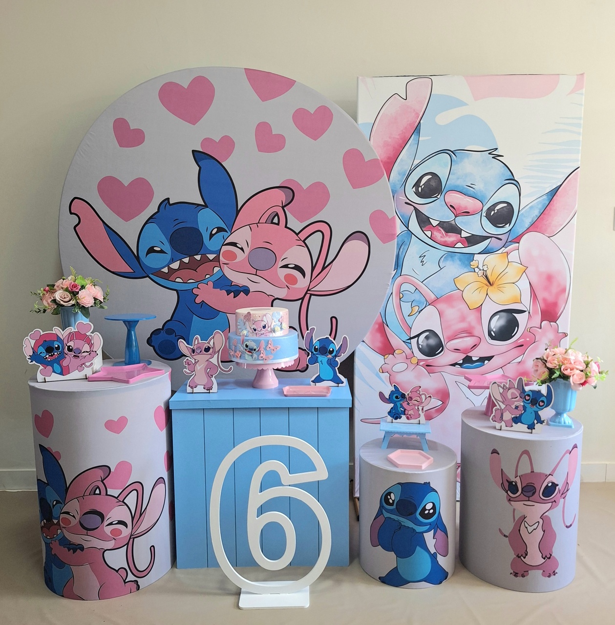 Stitch E Angel Excepcional Painel Lateral No Tema - Balo Mais Festas Pegue E Monte