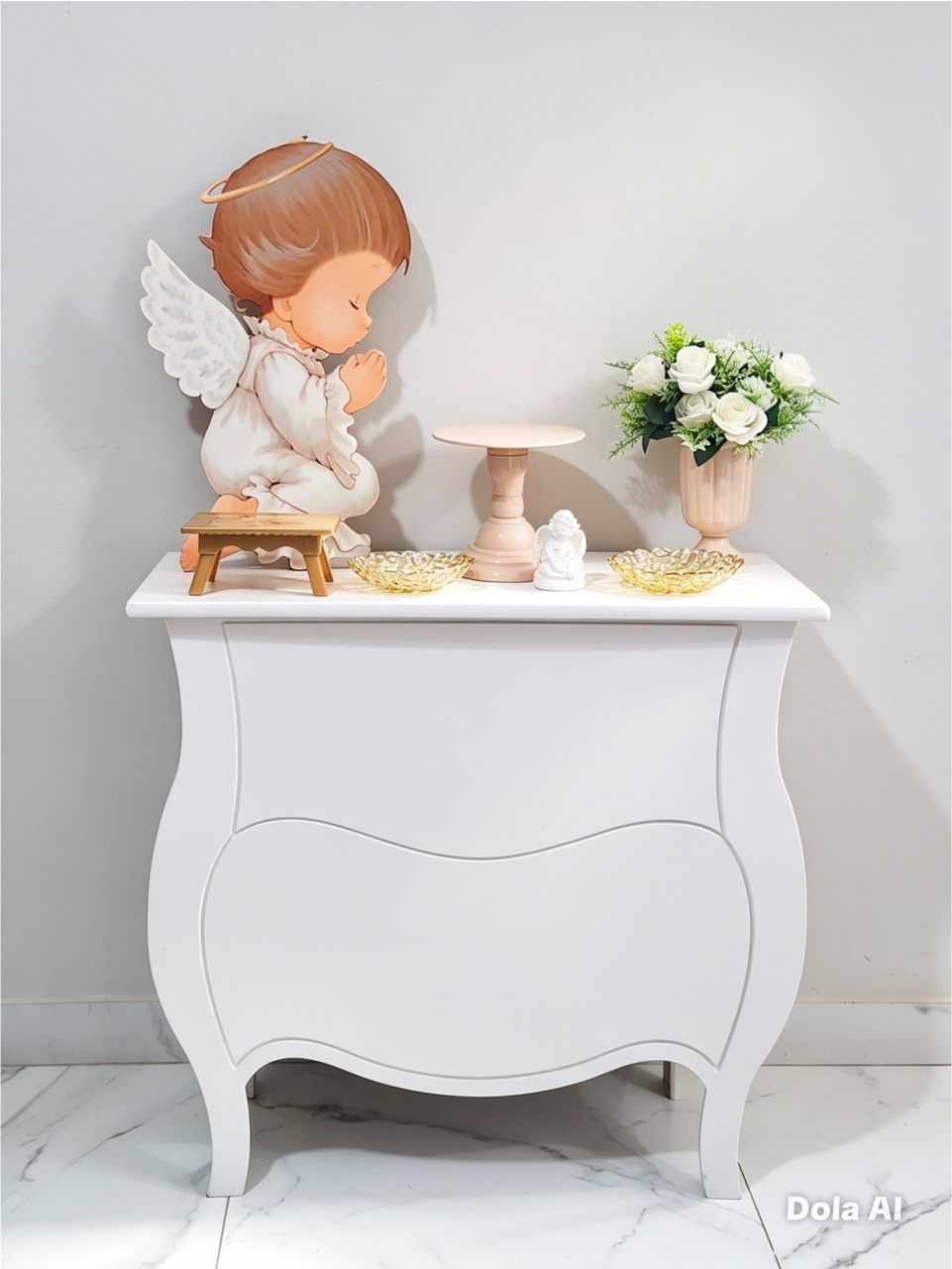 Mini Kit de Mesa Com Cômoda Batizado Neutro - Balo Mais Festas Pegue E Monte