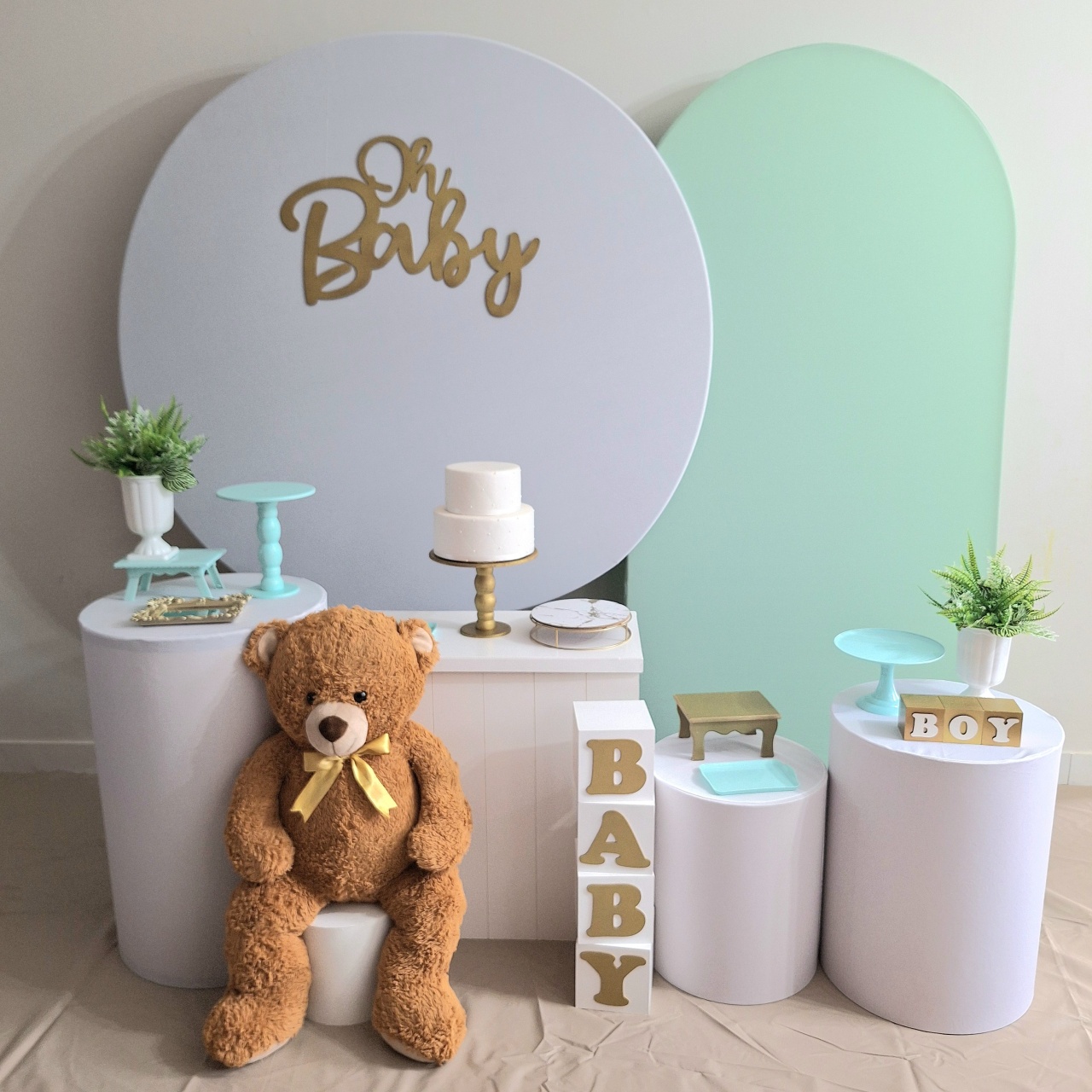 Chá de Bebê Menino - Branco Verde Com Urso - Balo Mais Festas Pegue E Monte