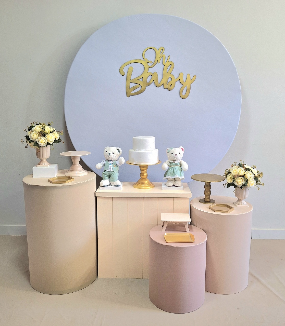 Chá de Bebê Oh Baby Branco-Bege Especial - Balo Mais Festas Pegue E Monte