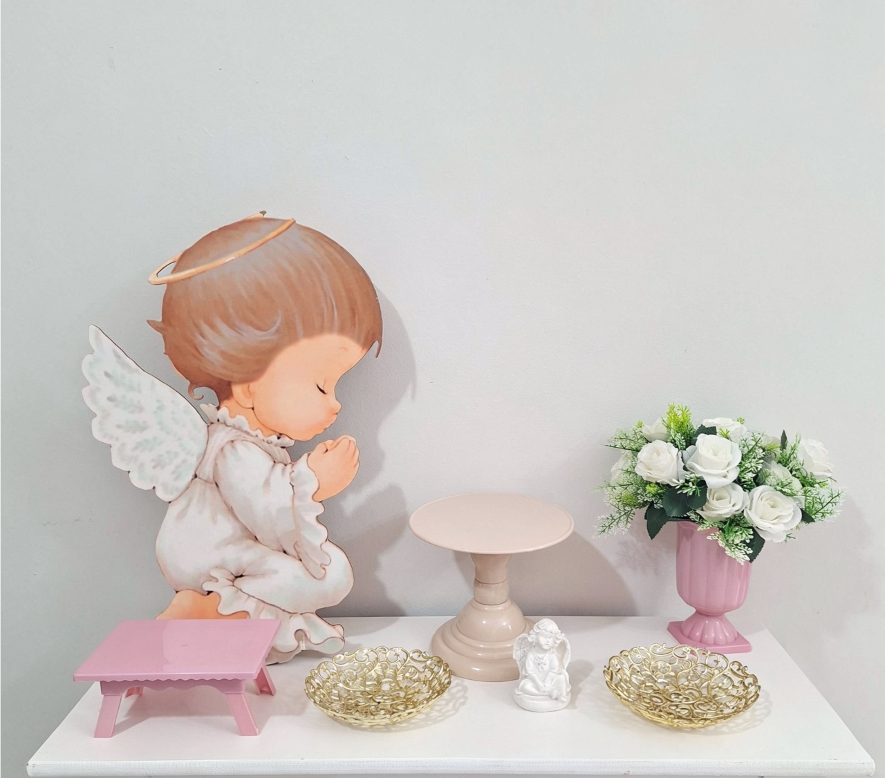 Mini Kit Peças de Mesa Batizado Menina - Balo Mais Festas Pegue E Monte