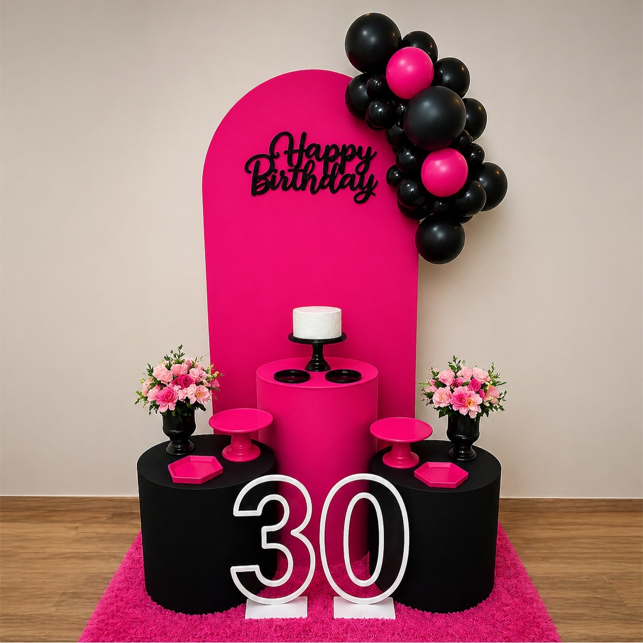 Kit Diferenciado Painel Romano Pink E Preto - Balo Mais Festas Pegue E Monte
