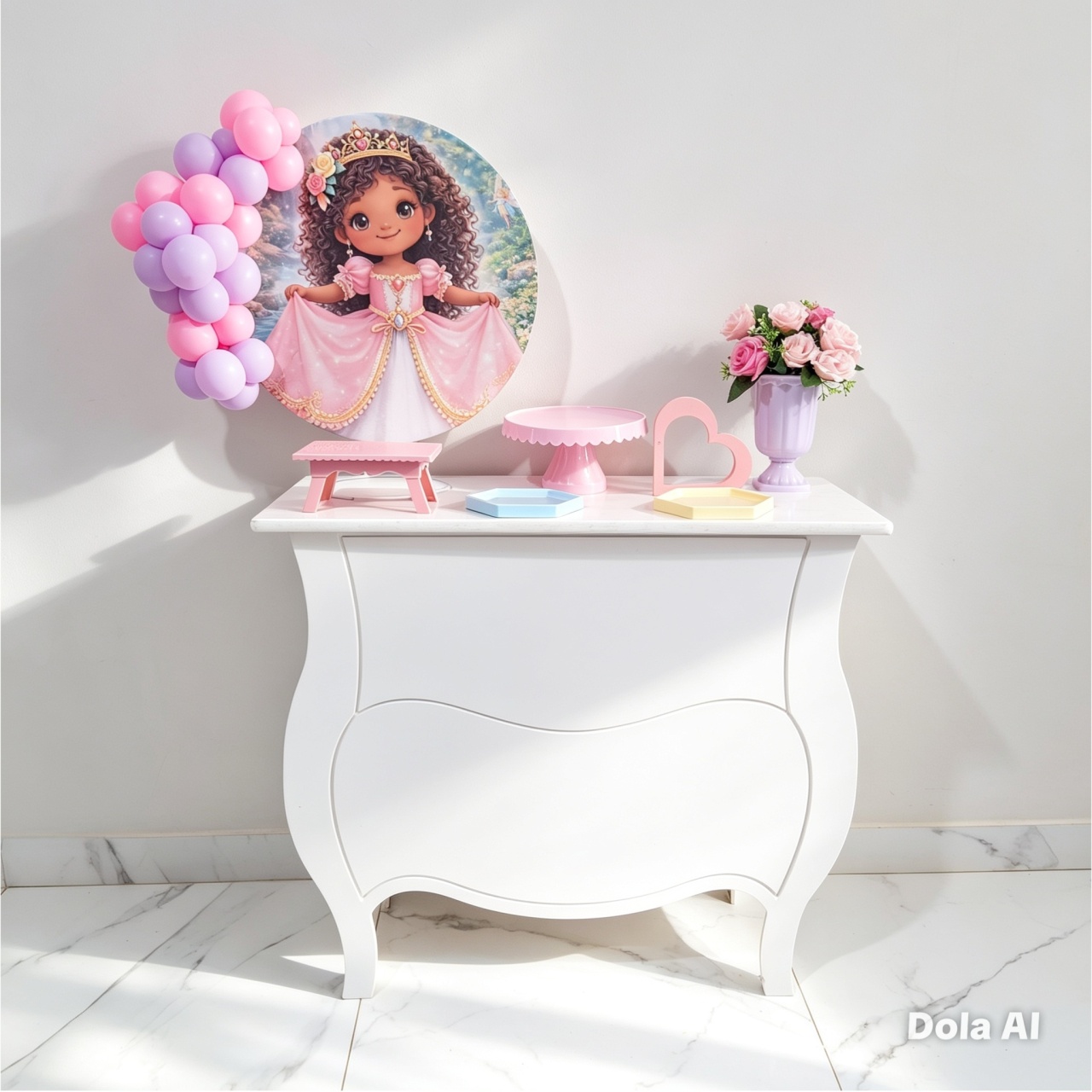 Mini Kit de Mesa Com Cômoda Princesa No Jardim - Balo Mais Festas Pegue E Monte