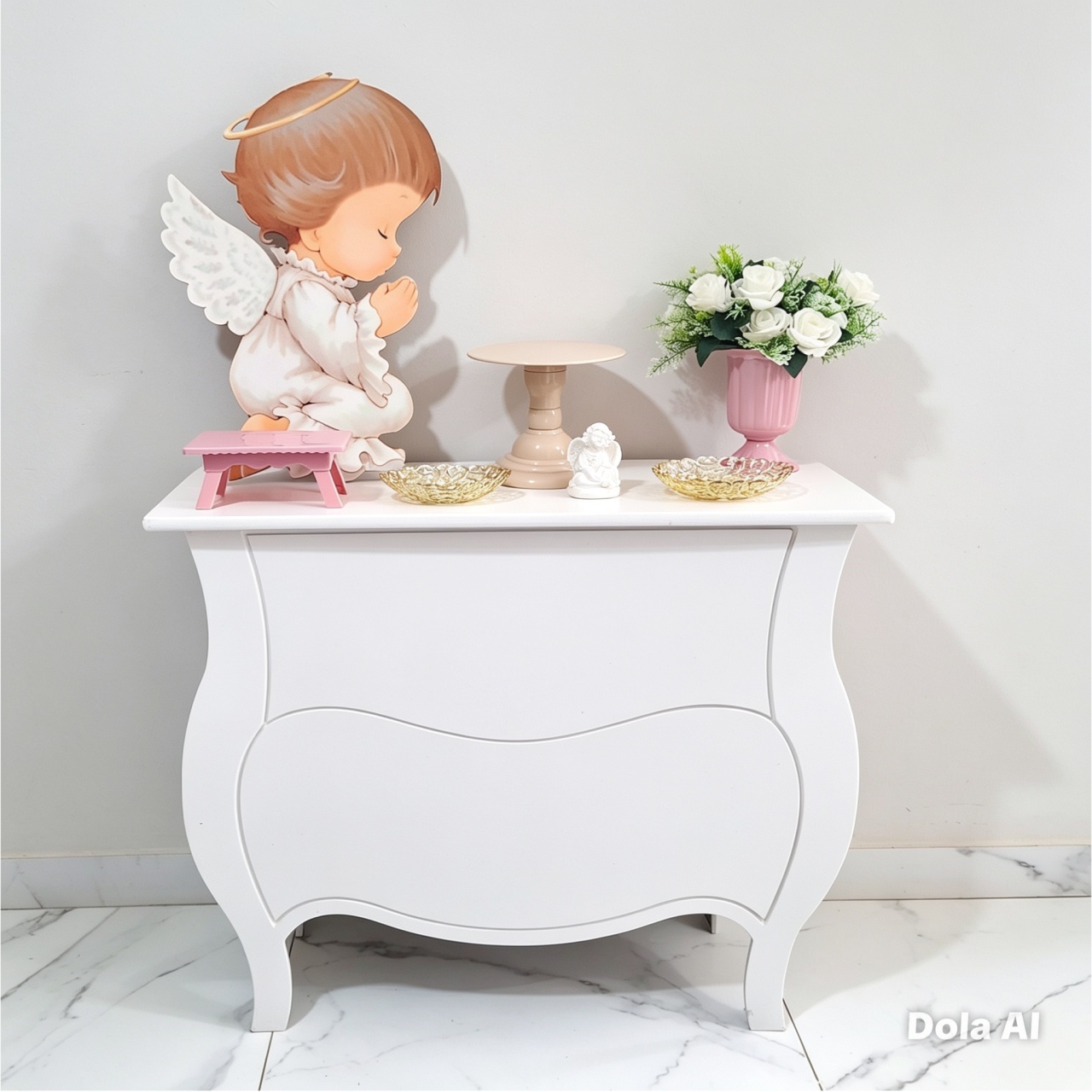 Mini Kit de Mesa Com Cômoda Batizado Menina - Balo Mais Festas Pegue E Monte