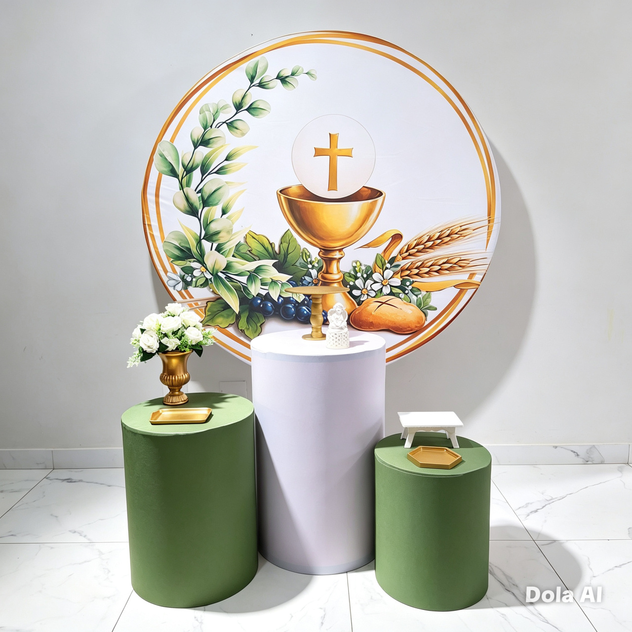 Primeira Eucaristia Verde E Branco Promocional - Balo Mais Festas Pegue E Monte