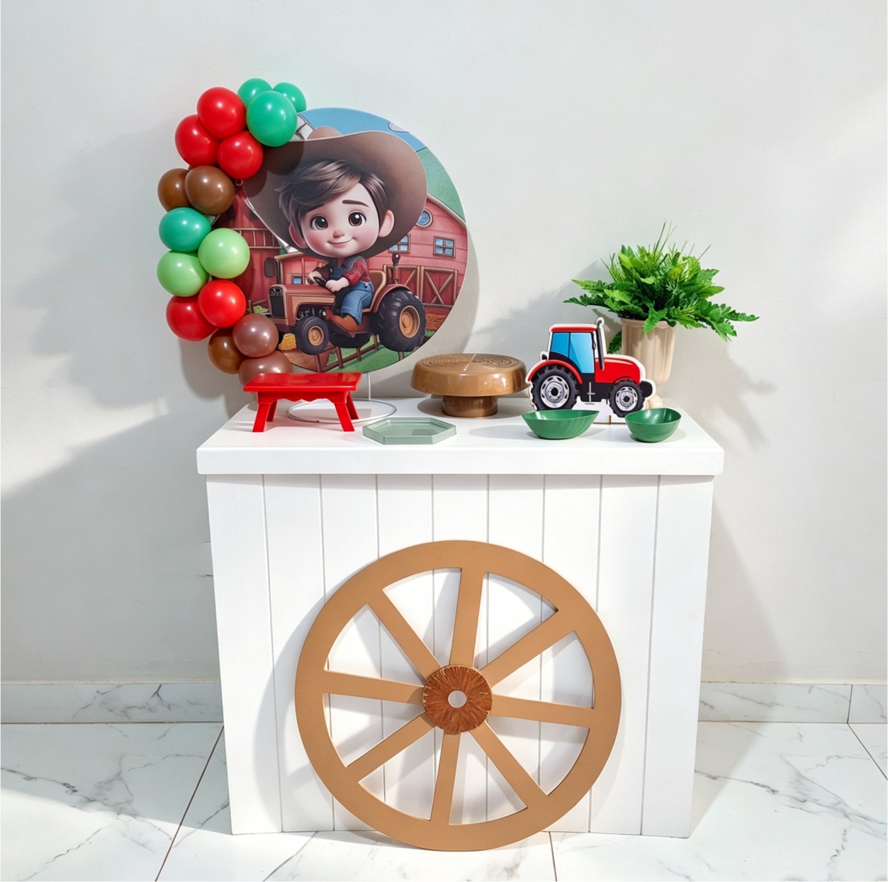 Mini Kit de Mesa Com Cômoda E Display de Chão Roda Fazendinha - Balo Mais Festas Pegue E Monte