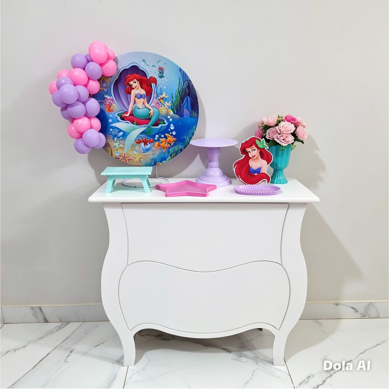 Mini Kit de Mesa Com Cômoda Ariel A Pequena Sereia - Balo Mais Festas Pegue E Monte