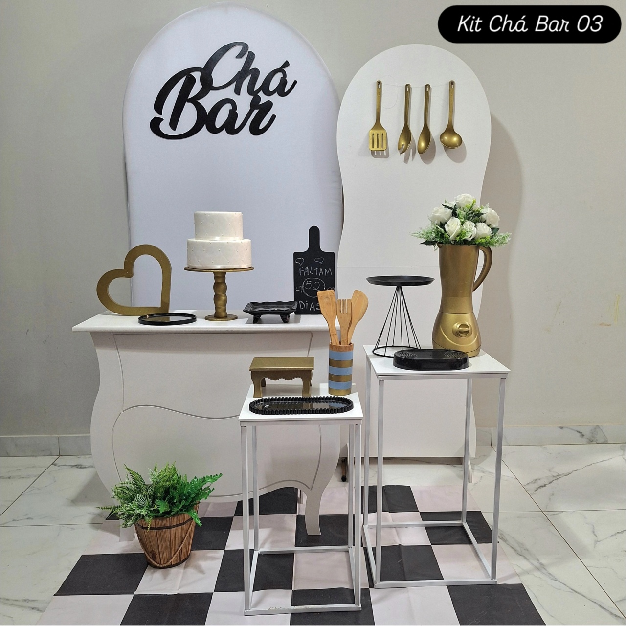 Chá Bar 03 - Branco Preto Kit Diferenciado - Balo Mais Festas Pegue E Monte