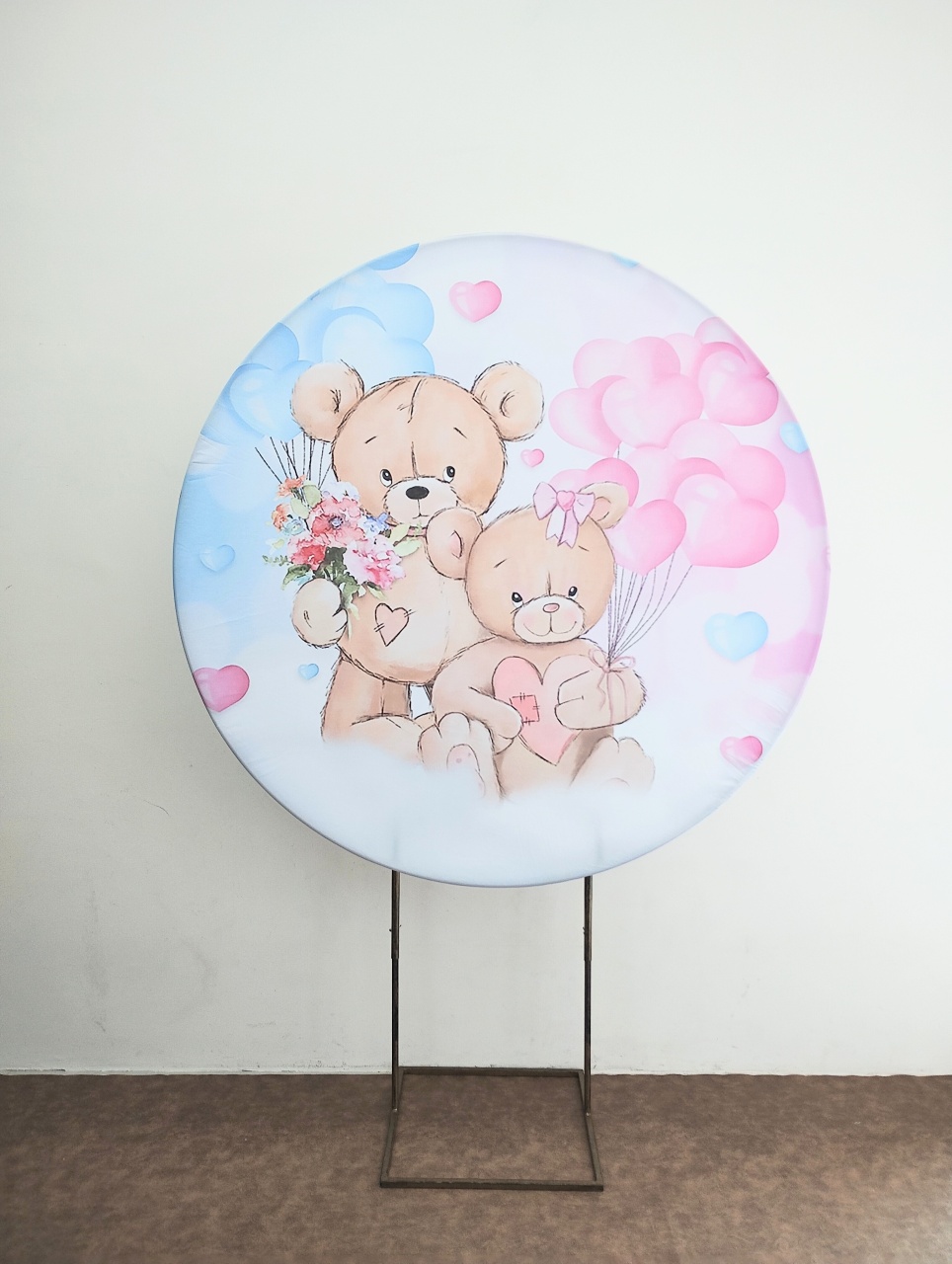 Painel Redondo Sublimado Chá Revelação Ursos (Azul E Rosa) - Saroka Locacção