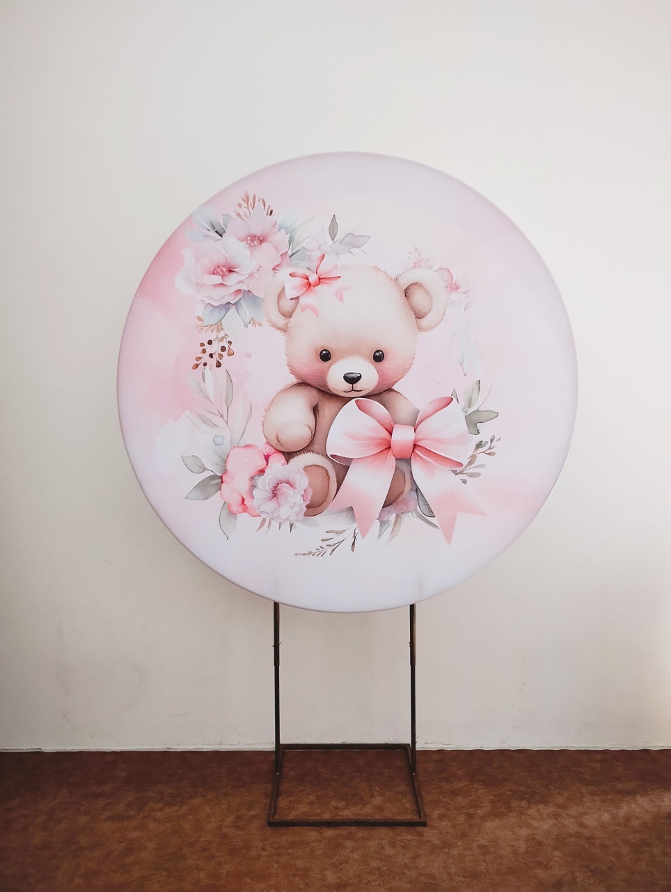 Painel Redondo Sublimado Chá de Bebê (Ursas Laços)  - Saroka Locacção