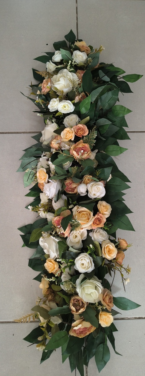Guirlanda Floral Em Flores Permanentes 90Cm Bege,Branco E Terroso - BELAARTEFESTASBH