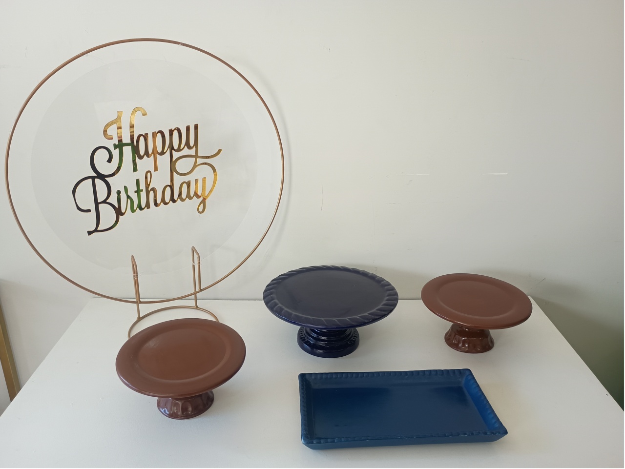 Kit Mini Happy Birthday Acrílico Azul Escuro Com Marrom - BELAARTECELEBRAÇÕESEPRESENTES