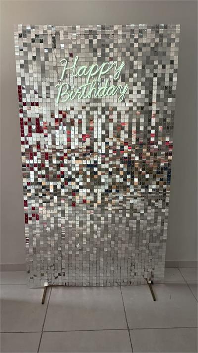 Painel Shime Prata Com Led Happy Birthday 2,10 X 1,20 - BELAARTEFESTASBH