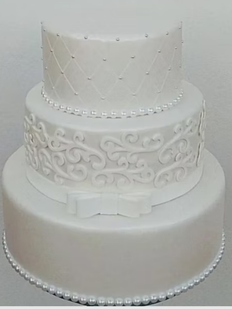 Bolo Fake Branco Casamento 3 Andares  - M&M Pegue e Monte 