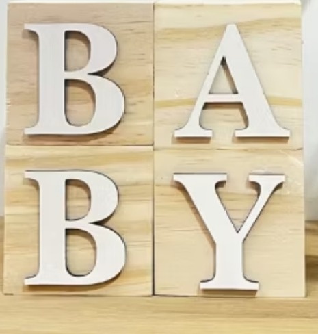 Palavra Baby Em Cubos de Madeira Pinus P - M&M Pegue e Monte 